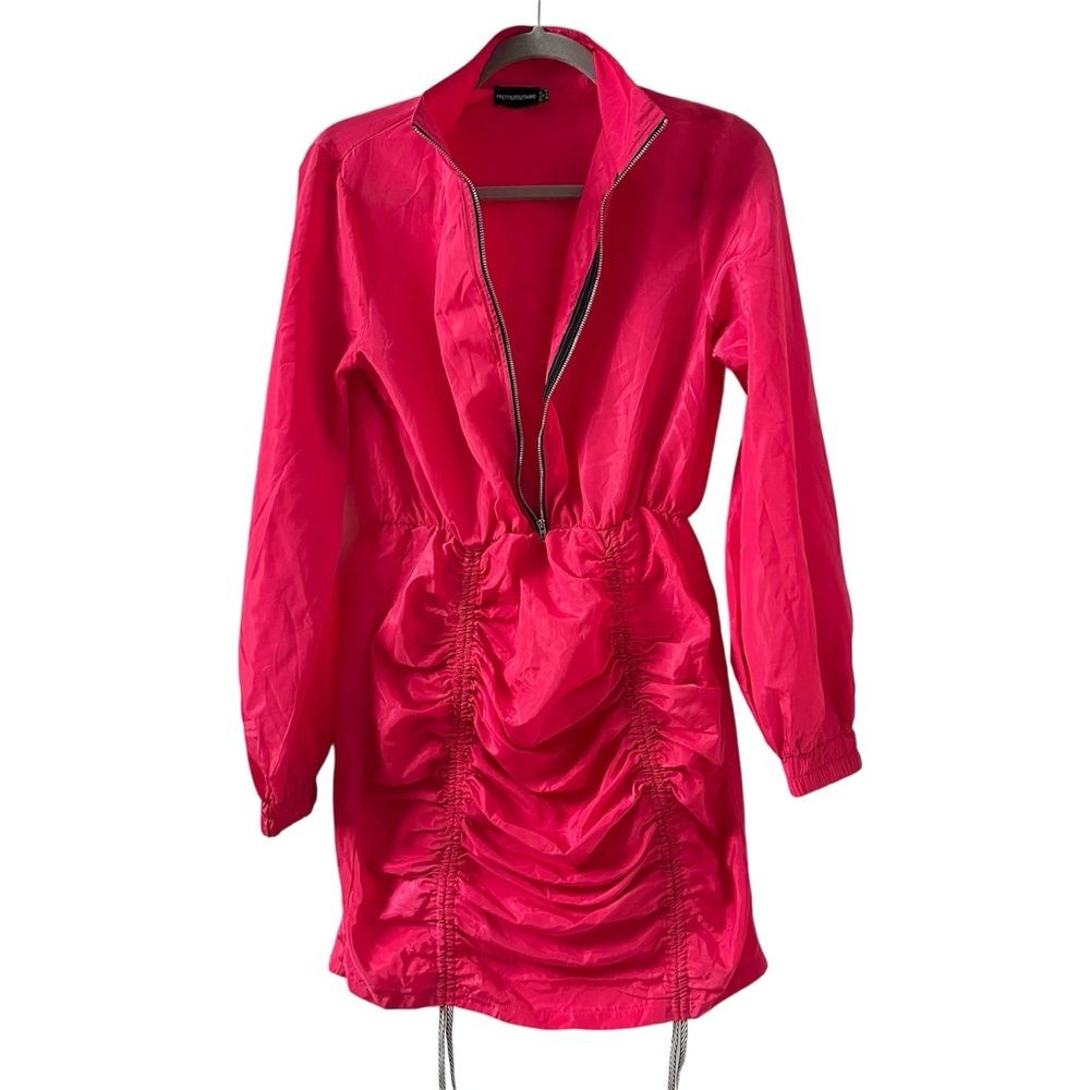 PrettyLittleThing Vibrant Cinch Ruched Pink Dress size 6